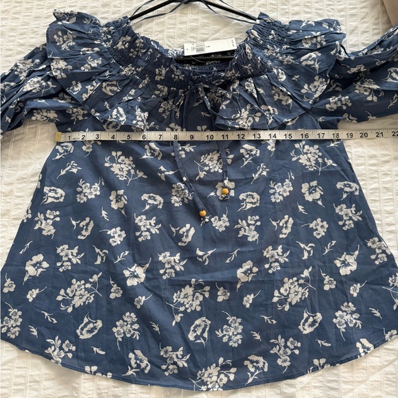 Ralph Lauren Blue Floral Off-Shoulder Blouse - Picture 8 of 10